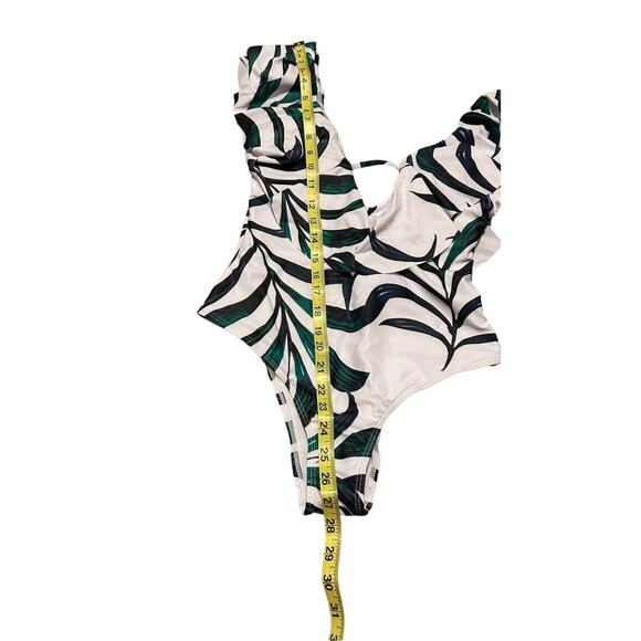 Women One Piece Swimsuit V Neck Ruffle Bathing Suit Padded Leaves Small Summer - Picture 6 of 14